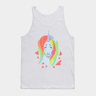 Lovely Rainbow hair cut unicorn hear valentine Tank Top